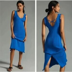 Anthropologie Daily Practice Azure Sapphire Stretch Knit Midi Dress Medium
